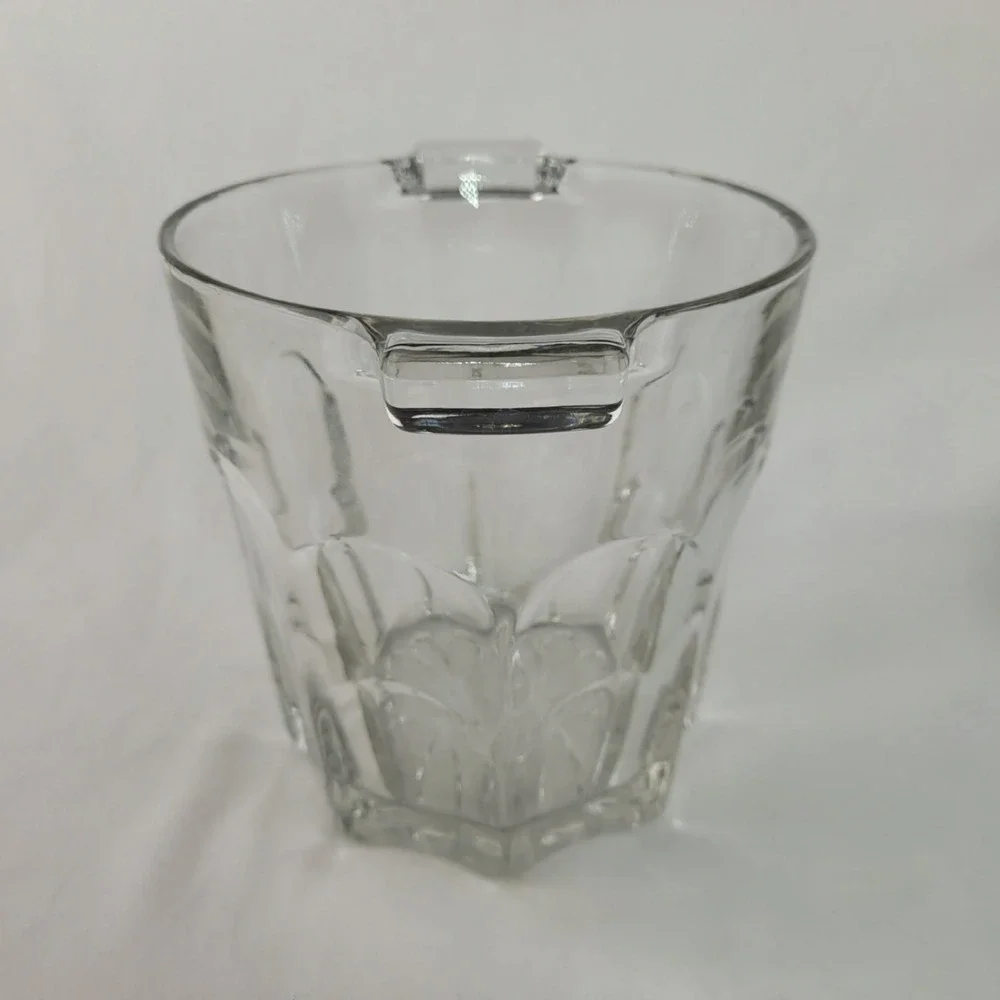Vintage Clear Pressed Glass Ice Bucket Paneled Floral Starburst Base Barware